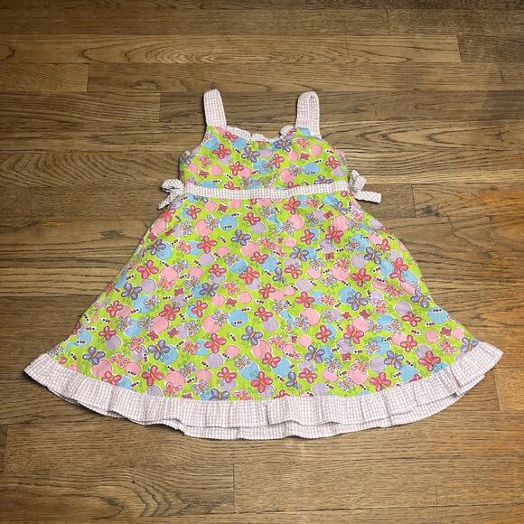 Girls 3T Yellow Pink Seersucker Gingham Dress Butterfly Cotton Blend BT Kids - Picture 3 of 11